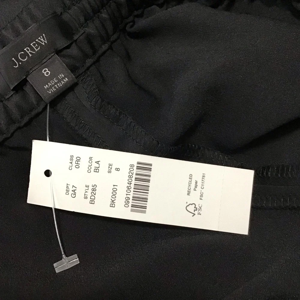 NWT J. Crew Drawstring Cuffed Crepe Pants in Black Size 8.